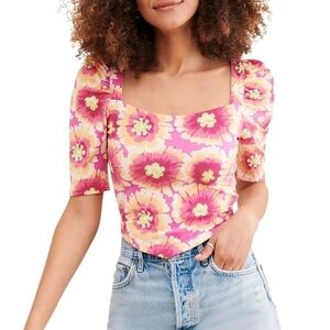 Free People Fitted Pink and Orange Blouse with 3/4 Sleeves Sz M